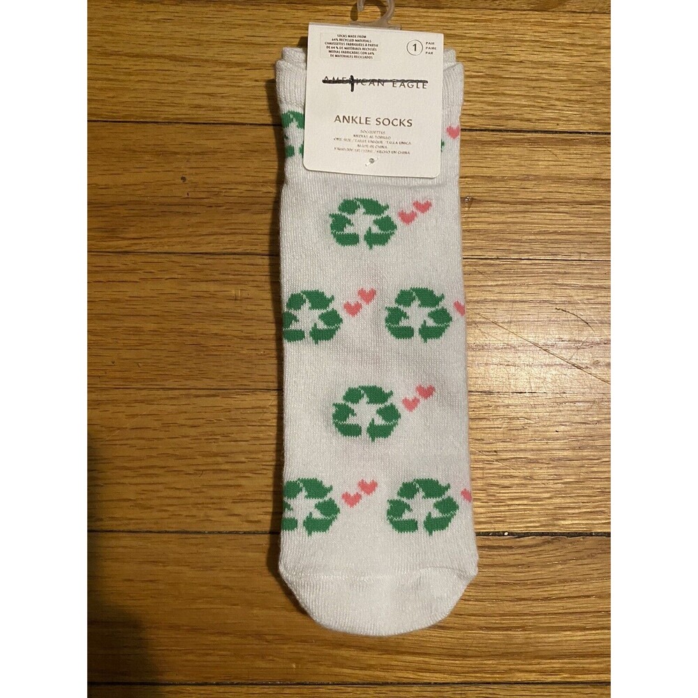 American Eagle Recycle Ankle Socks One Size Green/White